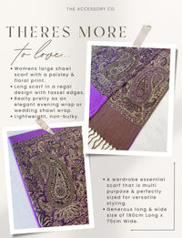 LARGE PLAIN PURPLE REVERSIBLE MULTI COLOUR PAISLEY PRINT PASHMINA SHAWL SCARF WRAP - A-SHU.CO.UK