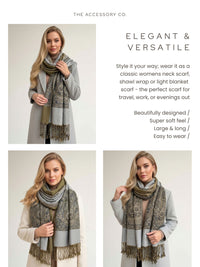 LARGE PLAIN SILVER REVERSIBLE MULTI COLOUR PAISLEY PRINT PASHMINA SHAWL SCARF WRAP - A-SHU.CO.UK