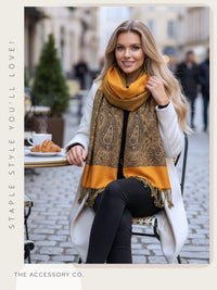 LARGE PLAIN YELLOW REVERSIBLE MULTI COLOUR PAISLEY PRINT PASHMINA SHAWL SCARF WRAP - A-SHU.CO.UK