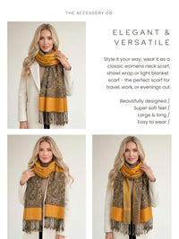 LARGE PLAIN YELLOW REVERSIBLE MULTI COLOUR PAISLEY PRINT PASHMINA SHAWL SCARF WRAP - A-SHU.CO.UK