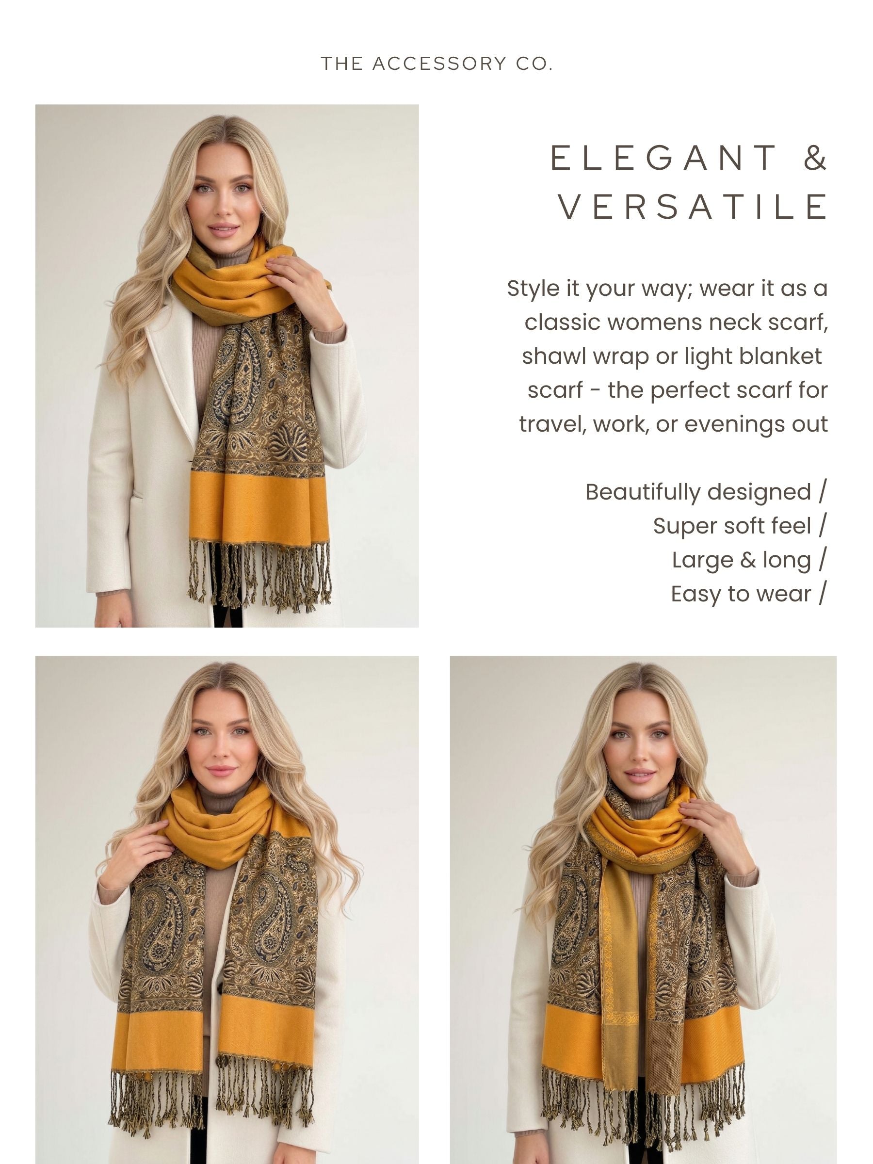 LARGE PLAIN YELLOW REVERSIBLE MULTI COLOUR PAISLEY PRINT PASHMINA SHAWL SCARF WRAP - A-SHU.CO.UK