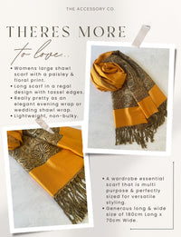 LARGE PLAIN YELLOW REVERSIBLE MULTI COLOUR PAISLEY PRINT PASHMINA SHAWL SCARF WRAP - A-SHU.CO.UK