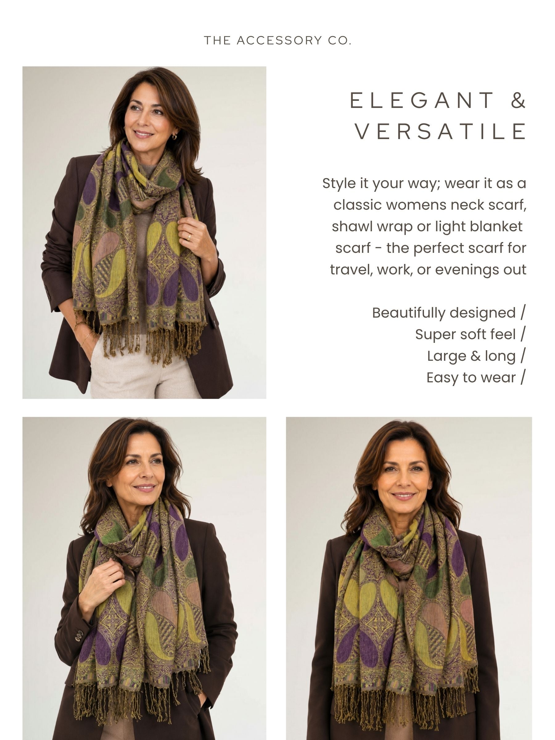 LARGE PURPLE GINGHAM PAISLEY PRINT REVERSIBLE PASHMINA SHAWL SCARF - A-SHU.CO.UK