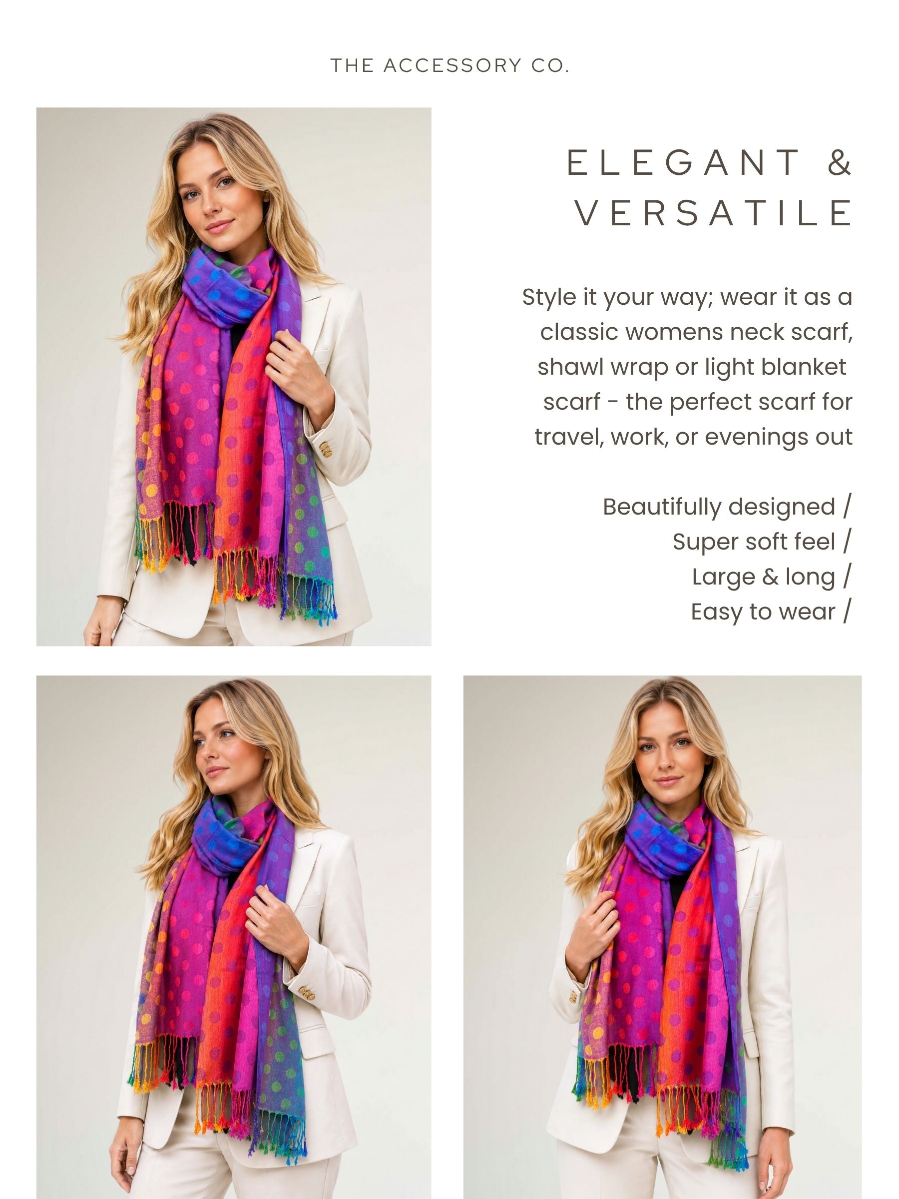 LARGE PURPLE MULTI-COLOUR DOT PRINT PASHMINA SHAWL SCARF - A-SHU.CO.UK