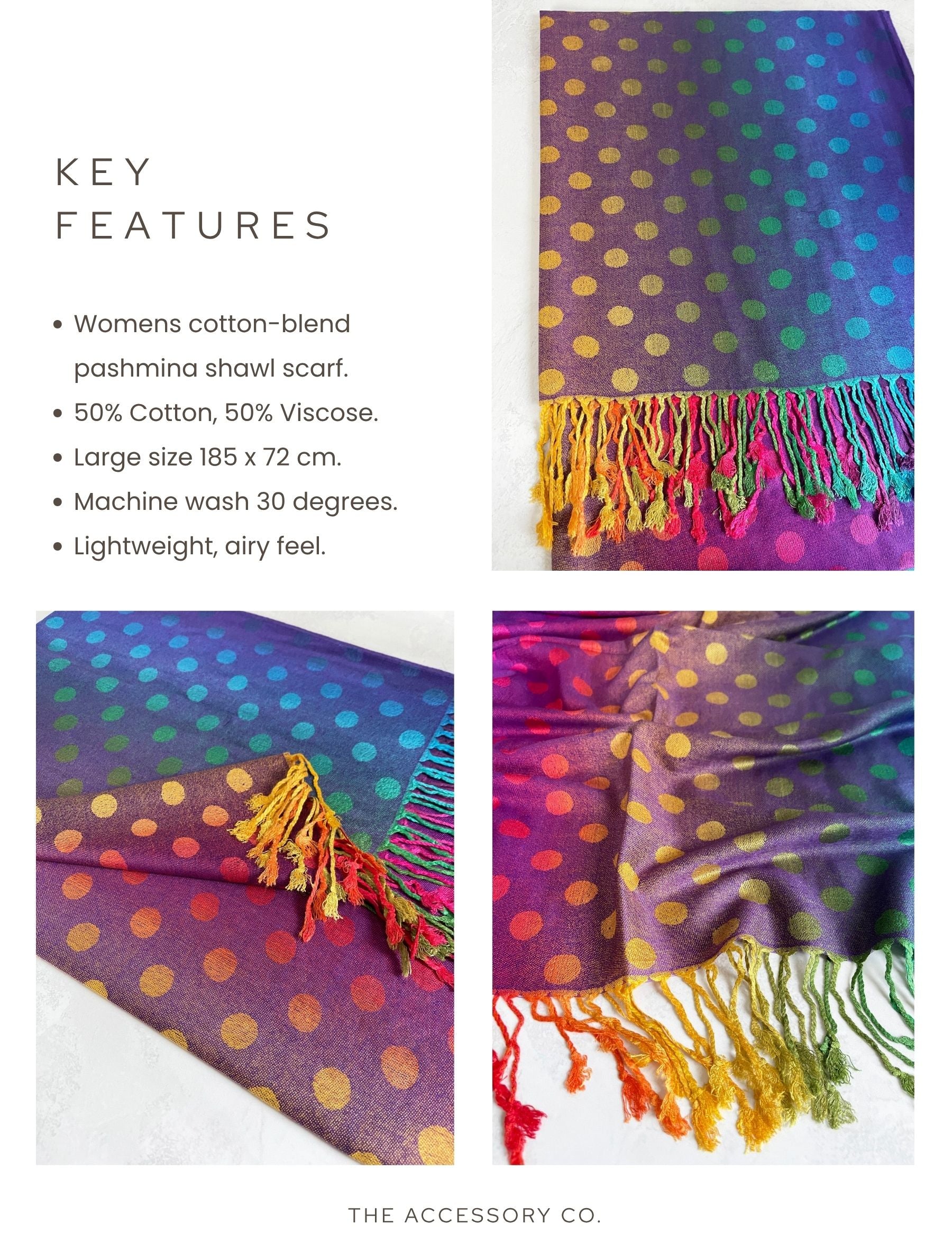 LARGE PURPLE MULTI-COLOUR DOT PRINT PASHMINA SHAWL SCARF - A-SHU.CO.UK