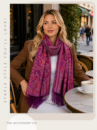 LARGE PURPLE MULTI COLOUR PAISLEY PASHMINA SHAWL SCARF WRAP - A-SHU.CO.UK