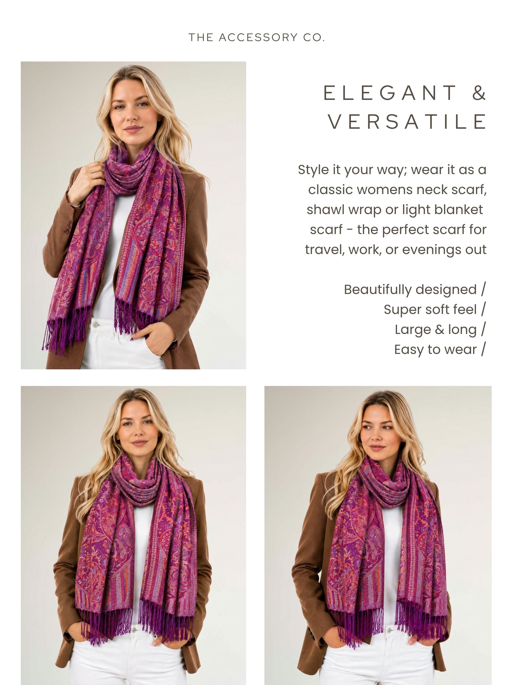 LARGE PURPLE MULTI COLOUR PAISLEY PASHMINA SHAWL SCARF WRAP - A-SHU.CO.UK
