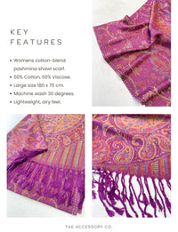 LARGE PURPLE MULTI COLOUR PAISLEY PASHMINA SHAWL SCARF WRAP - A-SHU.CO.UK