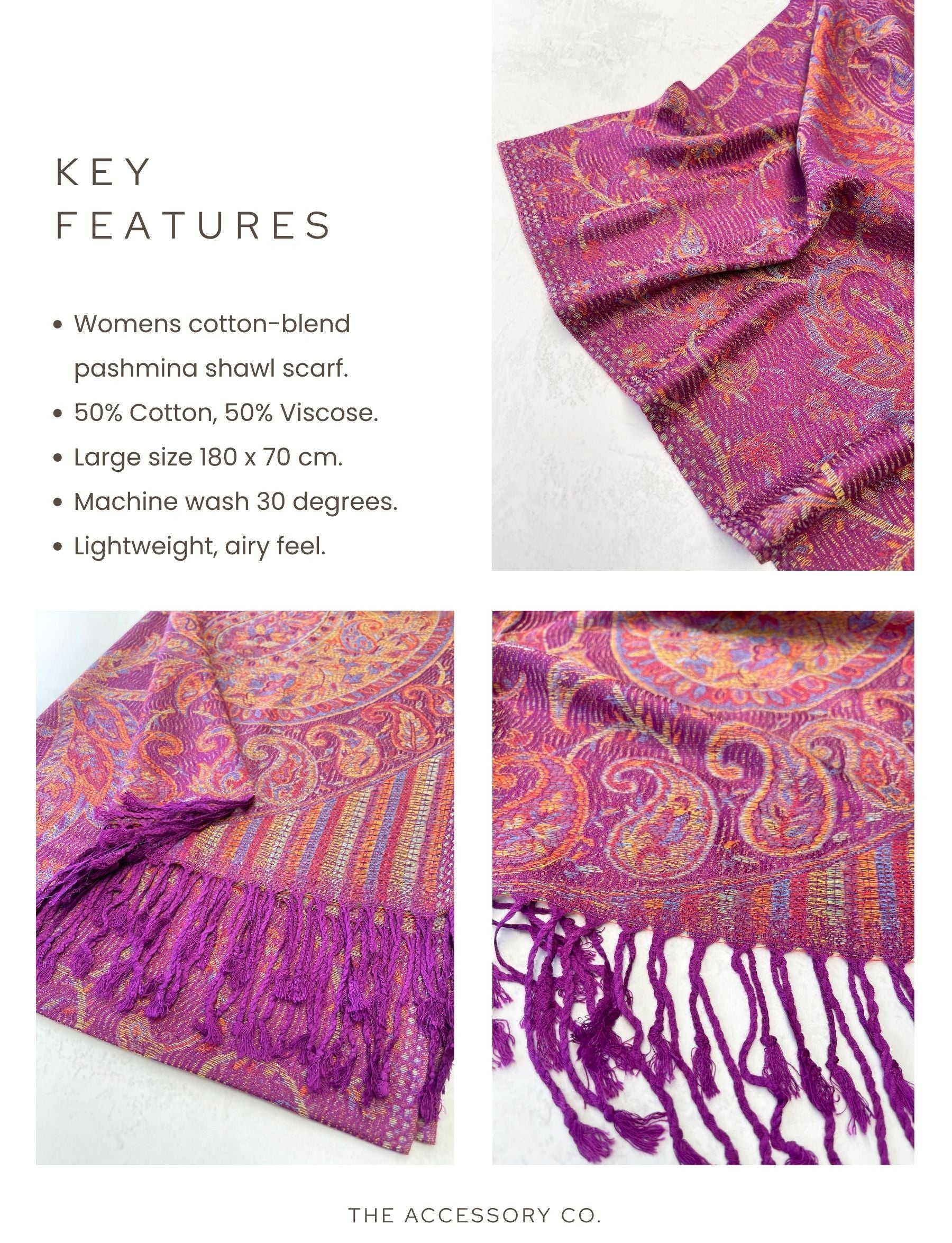 LARGE PURPLE MULTI COLOUR PAISLEY PASHMINA SHAWL SCARF WRAP - A-SHU.CO.UK