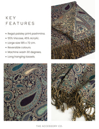 LARGE PURPLE MULTI COLOUR PAISLEY PRINT PASHMINA SHAWL SCARF - A-SHU.CO.UK