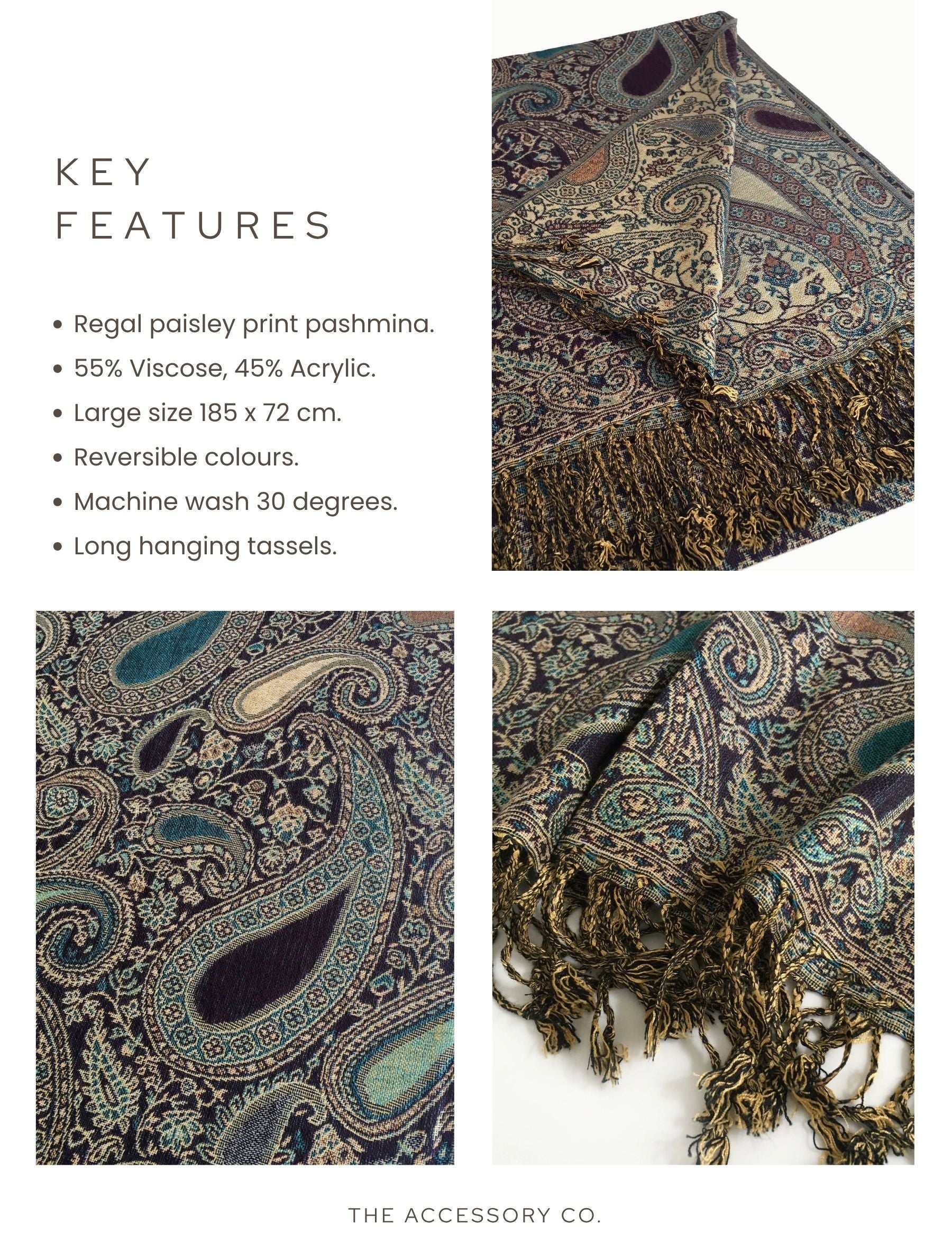 LARGE PURPLE MULTI COLOUR PAISLEY PRINT PASHMINA SHAWL SCARF - A-SHU.CO.UK