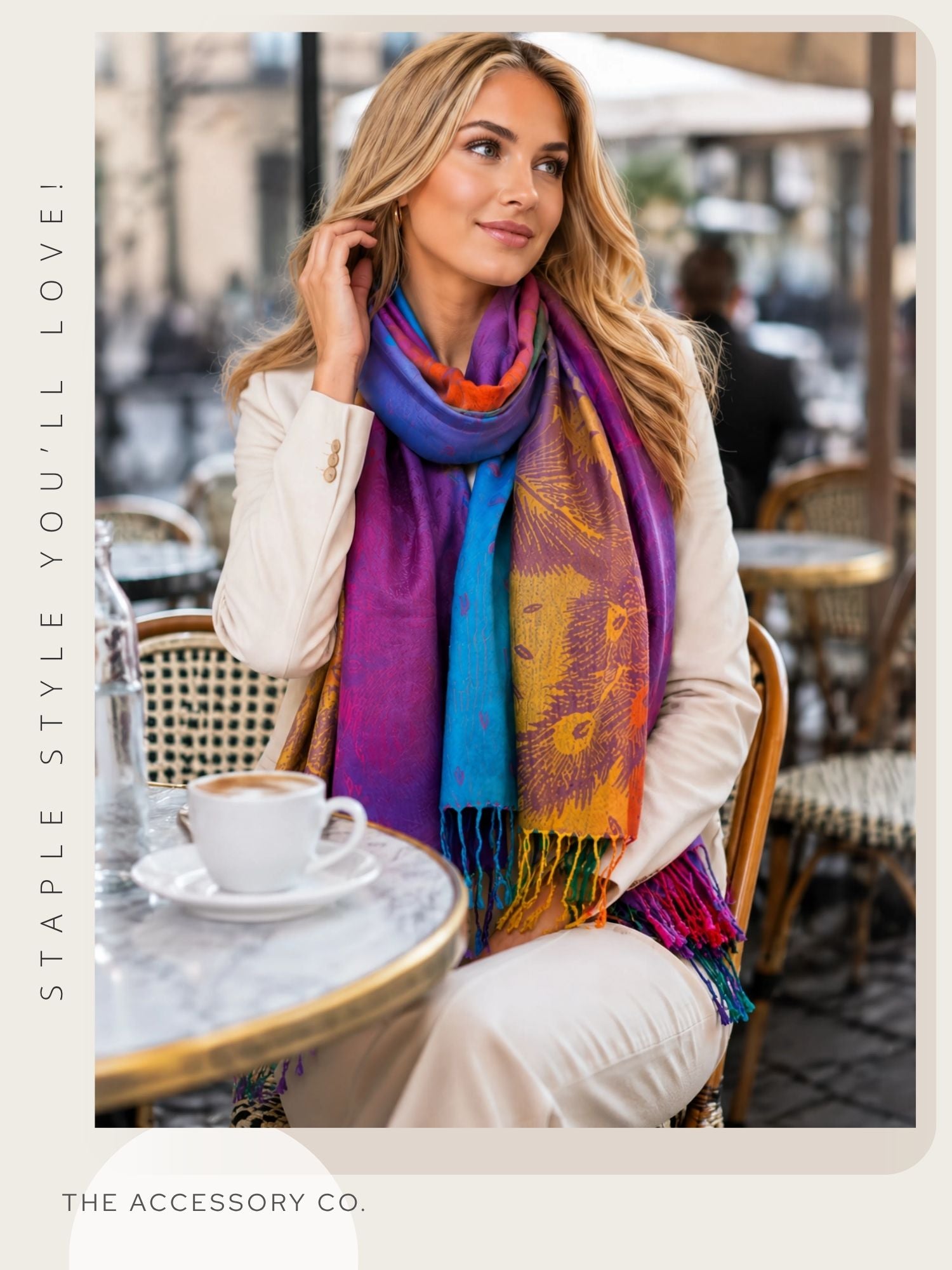 LARGE PURPLE RAINBOW FEATHER AND LEAF PRINT PASHMINA SHAWL SCARF