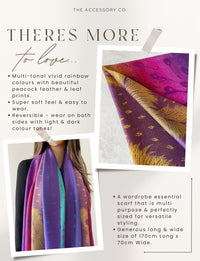 LARGE PURPLE RAINBOW FEATHER AND LEAF PRINT PASHMINA SHAWL SCARF