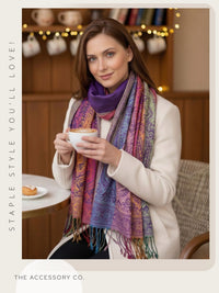 LARGE PURPLE RAINBOW MULTI COLOUR PAISLEY PRINT PASHMINA SHAWL SCARF - A-SHU.CO.UK