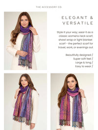 LARGE PURPLE RAINBOW MULTI COLOUR PAISLEY PRINT PASHMINA SHAWL SCARF - A-SHU.CO.UK