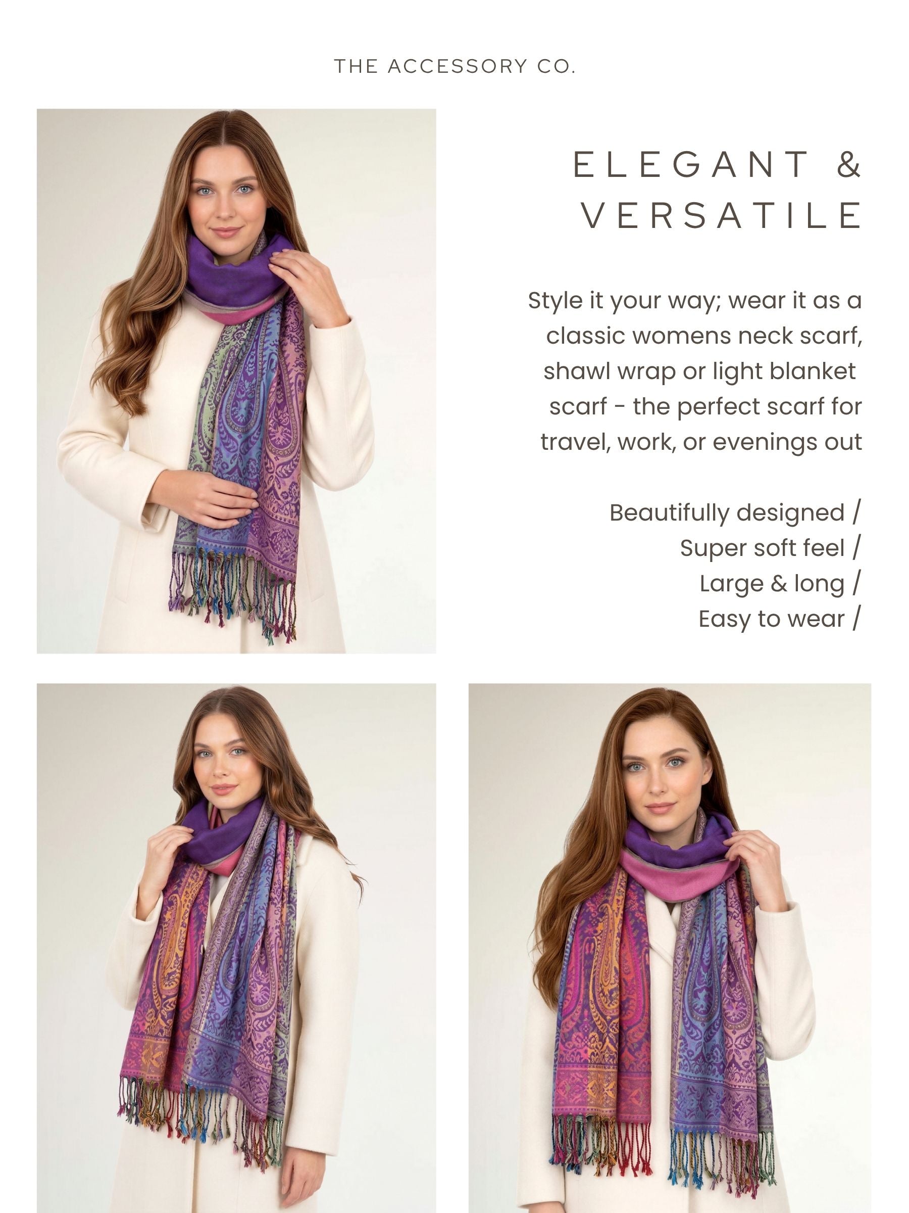 LARGE PURPLE RAINBOW MULTI COLOUR PAISLEY PRINT PASHMINA SHAWL SCARF - A-SHU.CO.UK