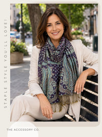 LARGE PURPLE REVERSIBLE MULTI COLOUR PAISLEY PRINT PASHMINA SHAWL SCARF WRAP - A-SHU.CO.UK