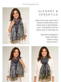 LARGE PURPLE REVERSIBLE MULTI COLOUR PAISLEY PRINT PASHMINA SHAWL SCARF WRAP - A-SHU.CO.UK