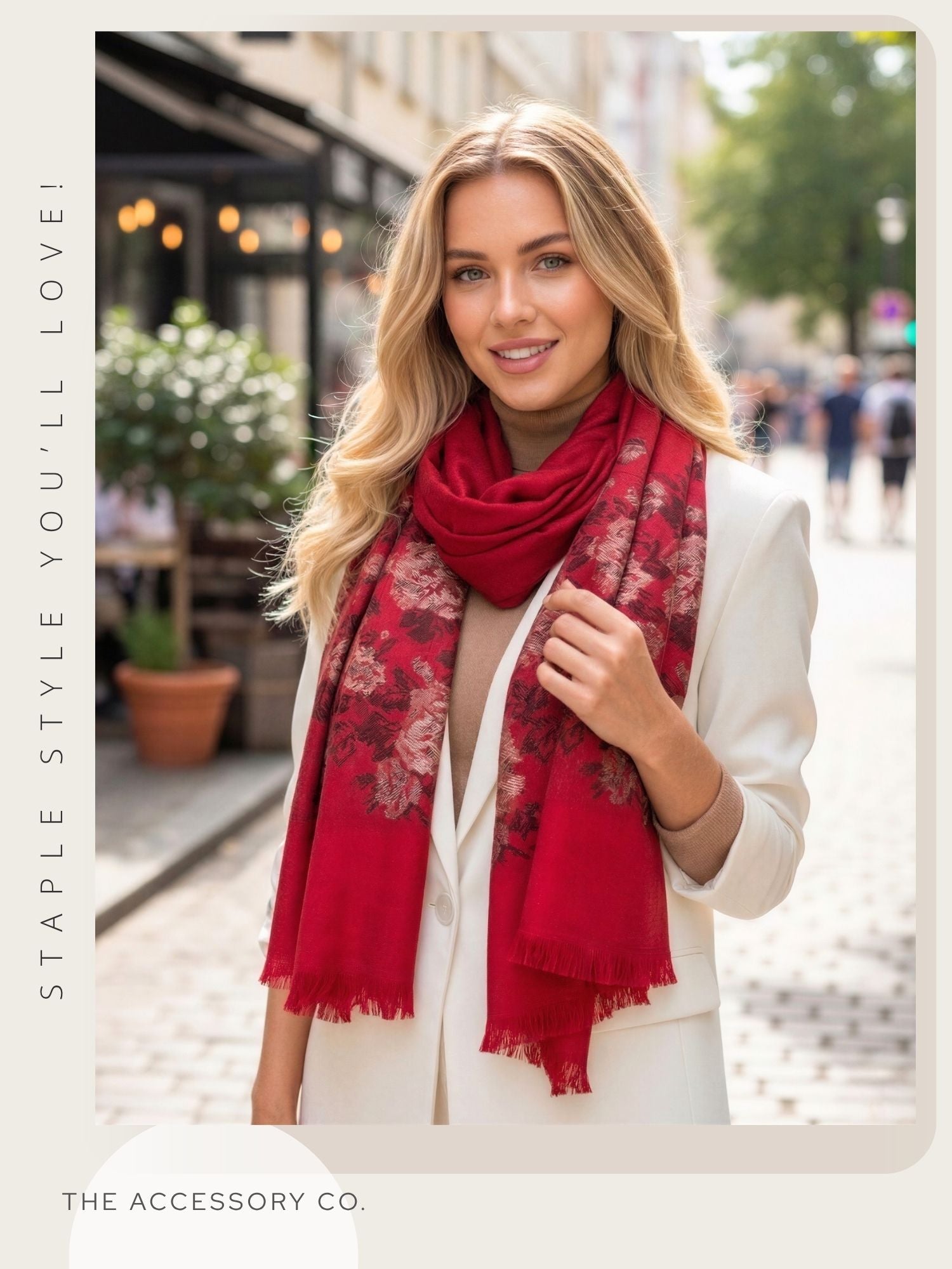 LARGE RED FLORAL PRINT SILKY FEEL PASHMINA SHAWL SCARF - A-SHU.CO.UK