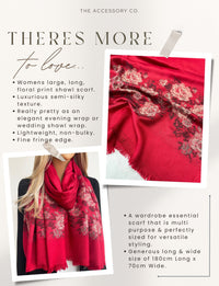 LARGE RED FLORAL PRINT SILKY FEEL PASHMINA SHAWL SCARF - A-SHU.CO.UK
