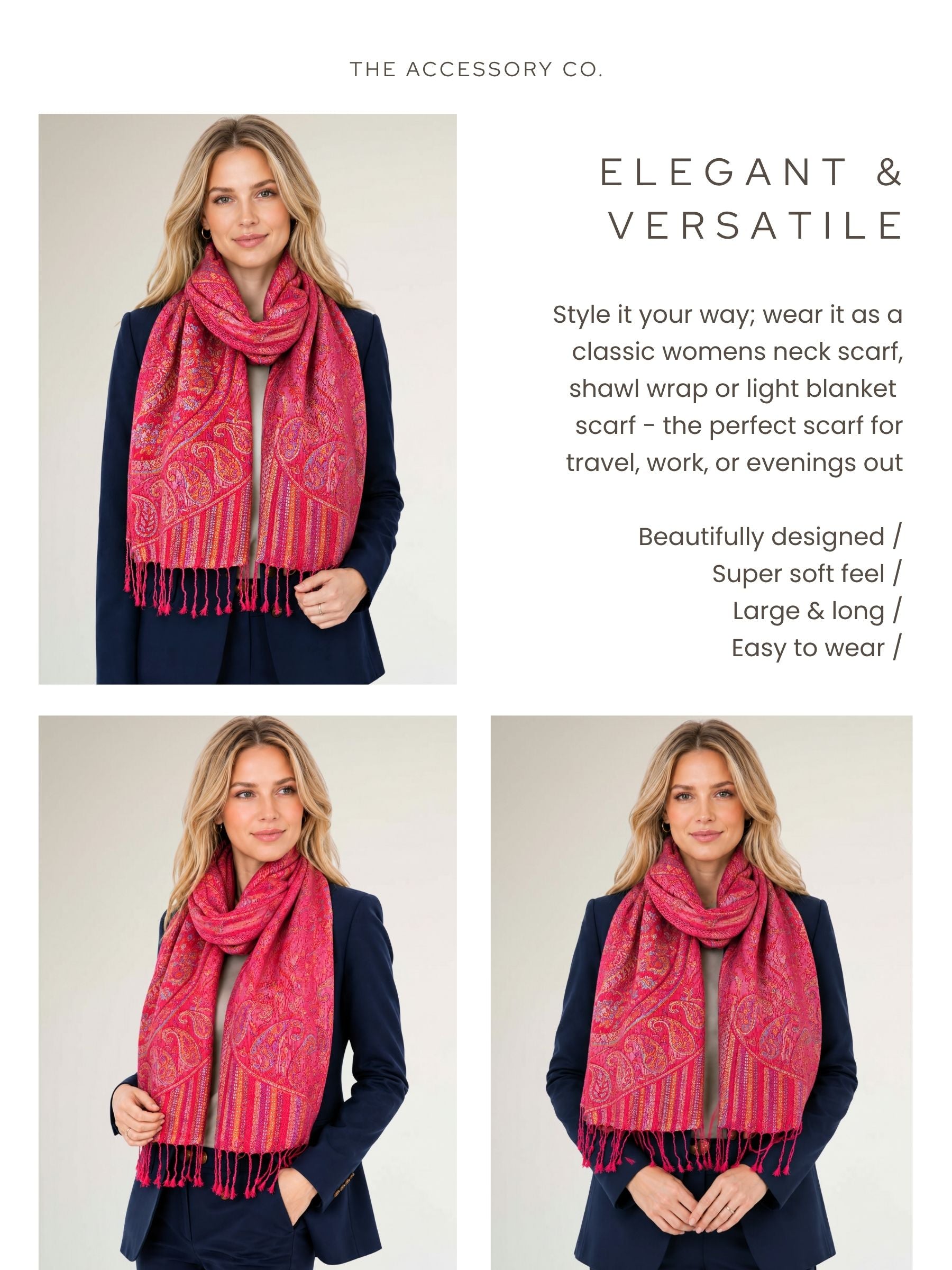 LARGE RED MULTI COLOUR PAISLEY PASHMINA SHAWL SCARF WRAP - A-SHU.CO.UK