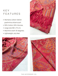 LARGE RED MULTI COLOUR PAISLEY PASHMINA SHAWL SCARF WRAP - A-SHU.CO.UK