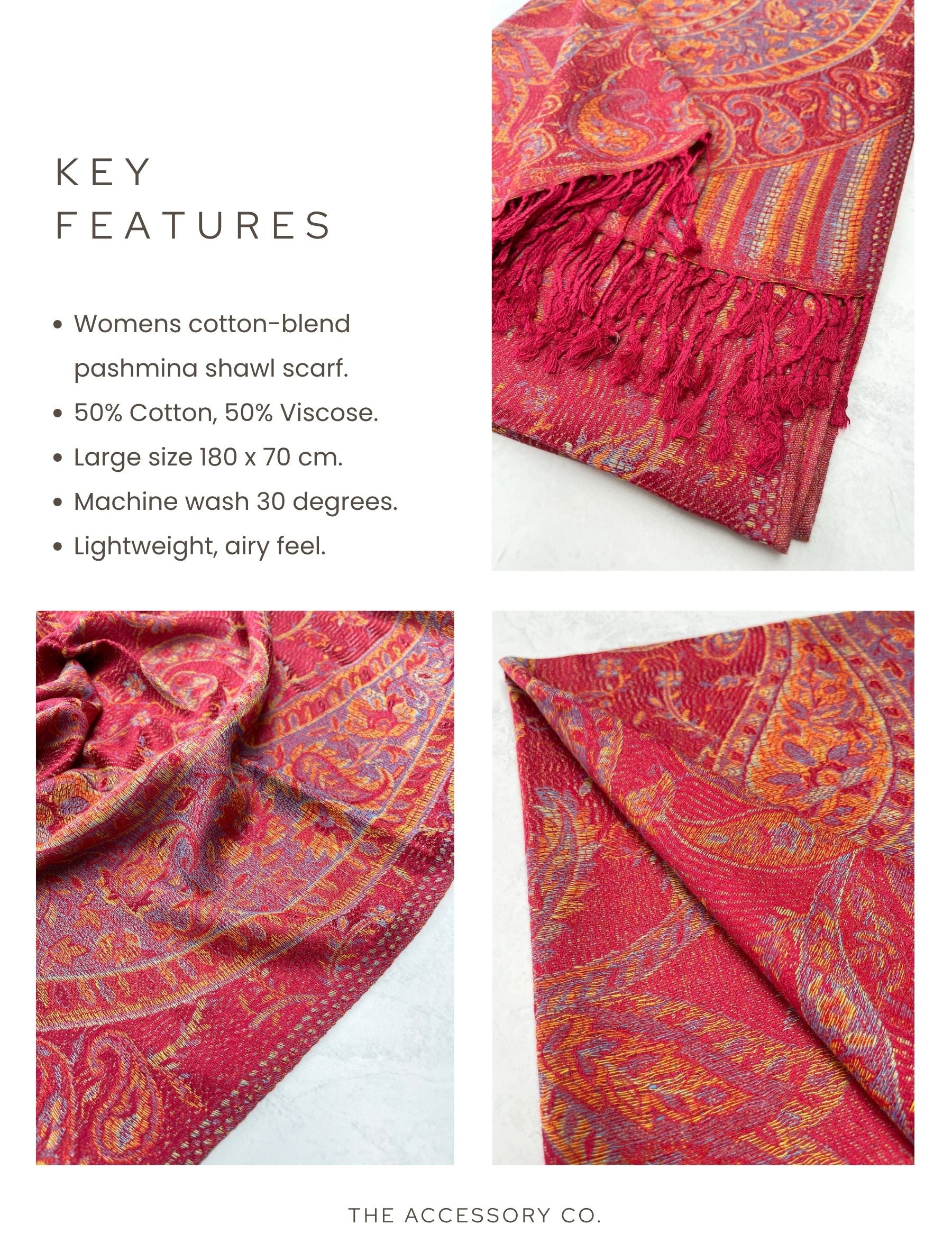 LARGE RED MULTI COLOUR PAISLEY PASHMINA SHAWL SCARF WRAP - A-SHU.CO.UK