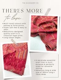 LARGE RED MULTI COLOUR PAISLEY PASHMINA SHAWL SCARF WRAP - A-SHU.CO.UK