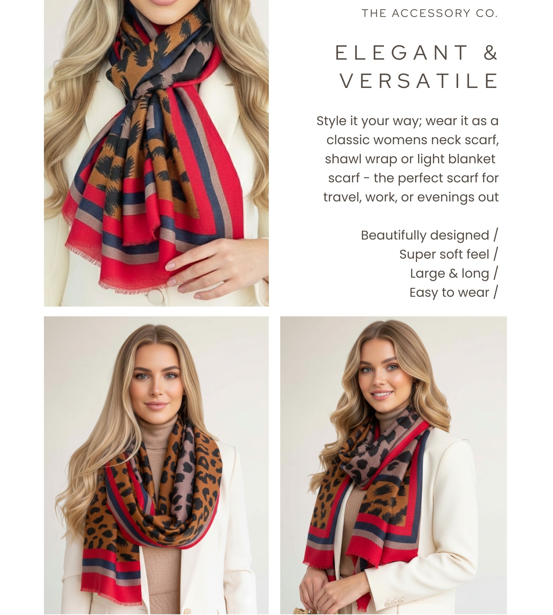 LARGE RED STRIPE LEOPARD PRINT SCARF