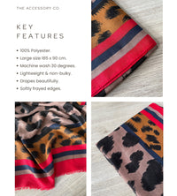 LARGE RED STRIPE LEOPARD PRINT SCARF