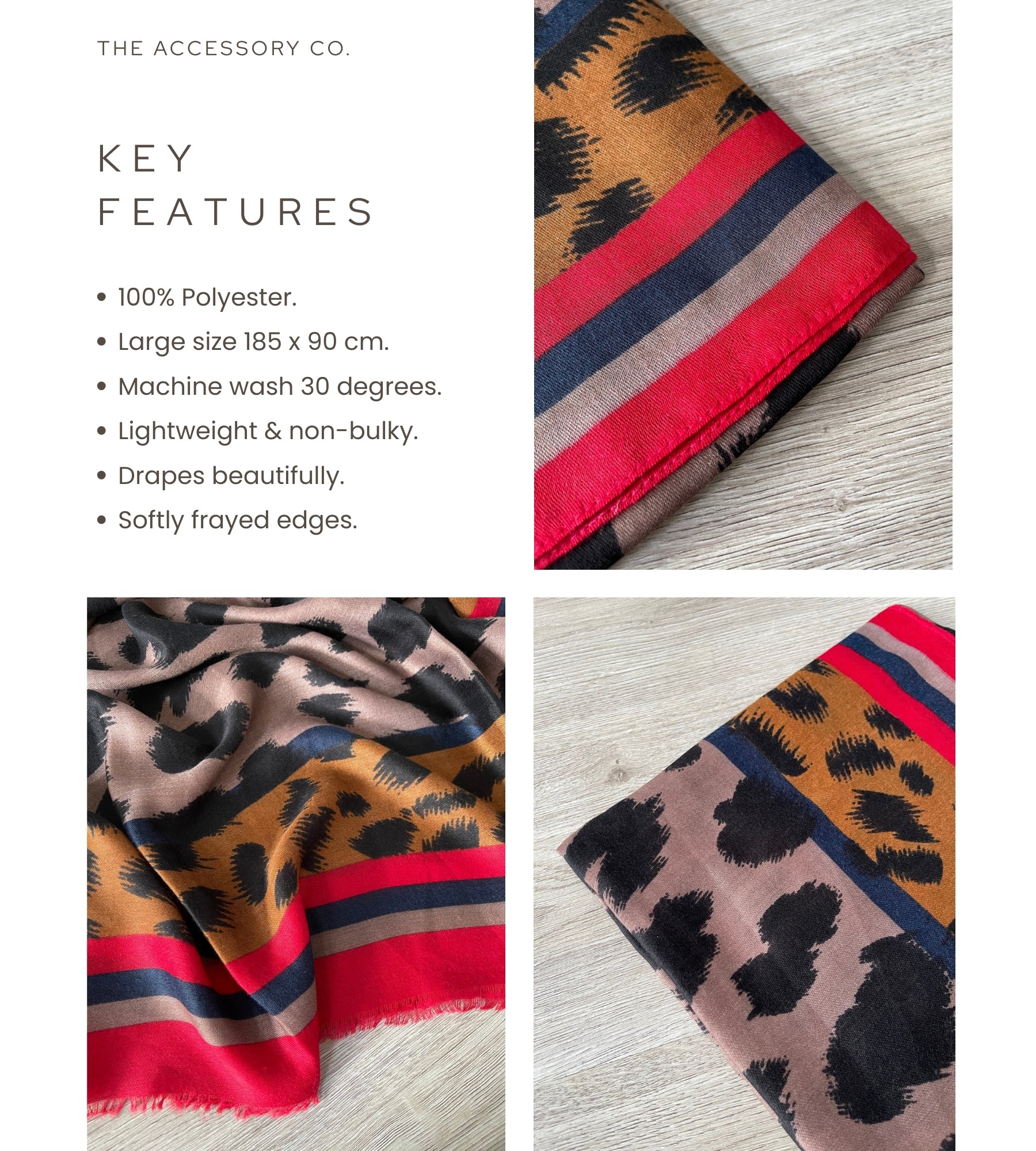 LARGE RED STRIPE LEOPARD PRINT SCARF