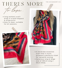 LARGE RED STRIPE LEOPARD PRINT SCARF