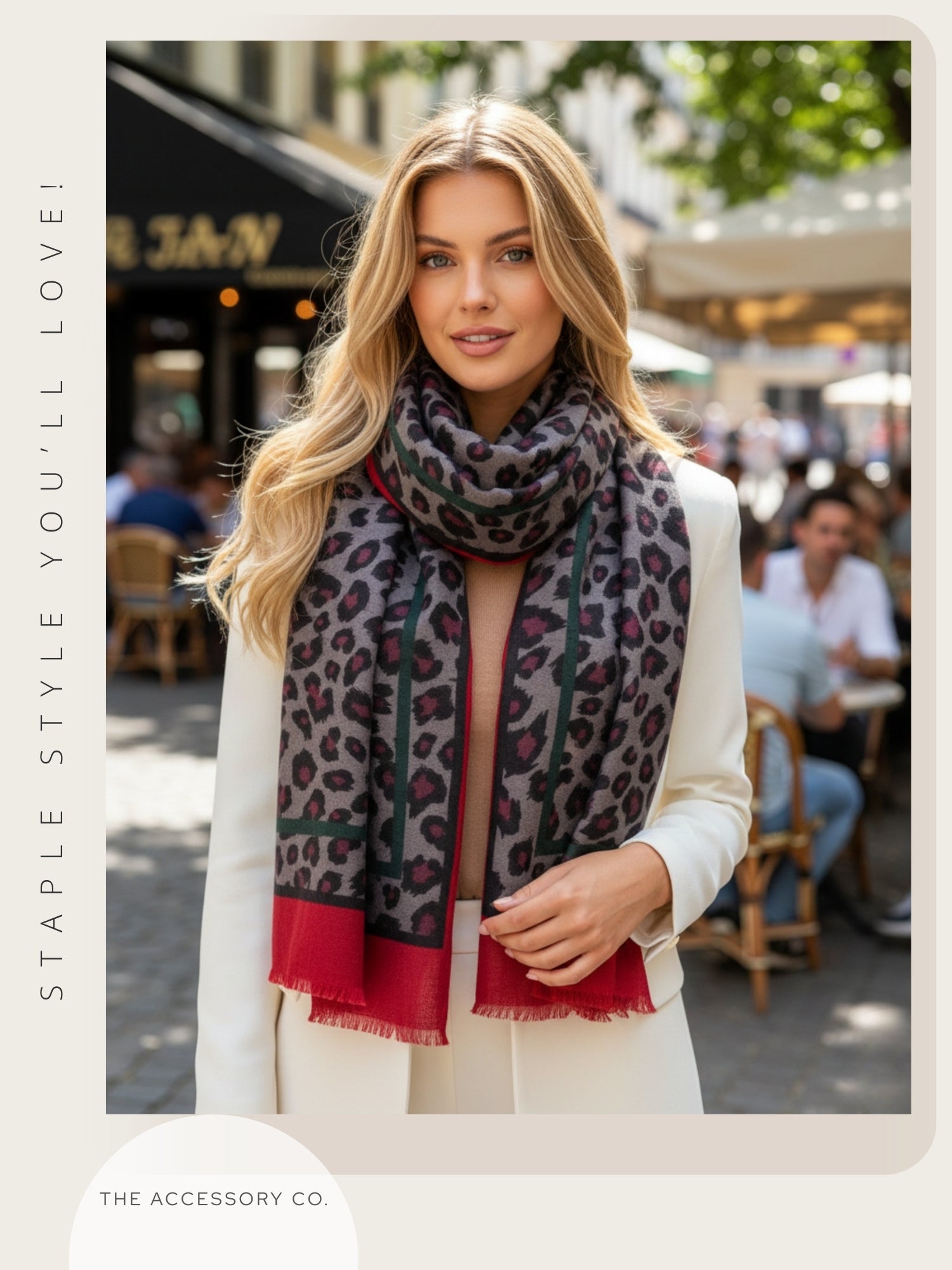 LARGE RED STRIPE LEOPARD PRINT SHAWL SCARF