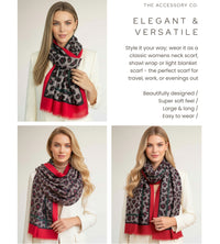 LARGE RED STRIPE LEOPARD PRINT SHAWL SCARF