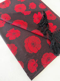 LARGE REVERSIBLE BLACK AND RED POPPY PASHMINA SHAWL SCARF - A-SHU.CO.UK