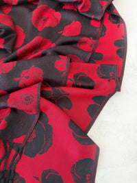 LARGE REVERSIBLE BLACK AND RED POPPY PASHMINA SHAWL SCARF - A-SHU.CO.UK