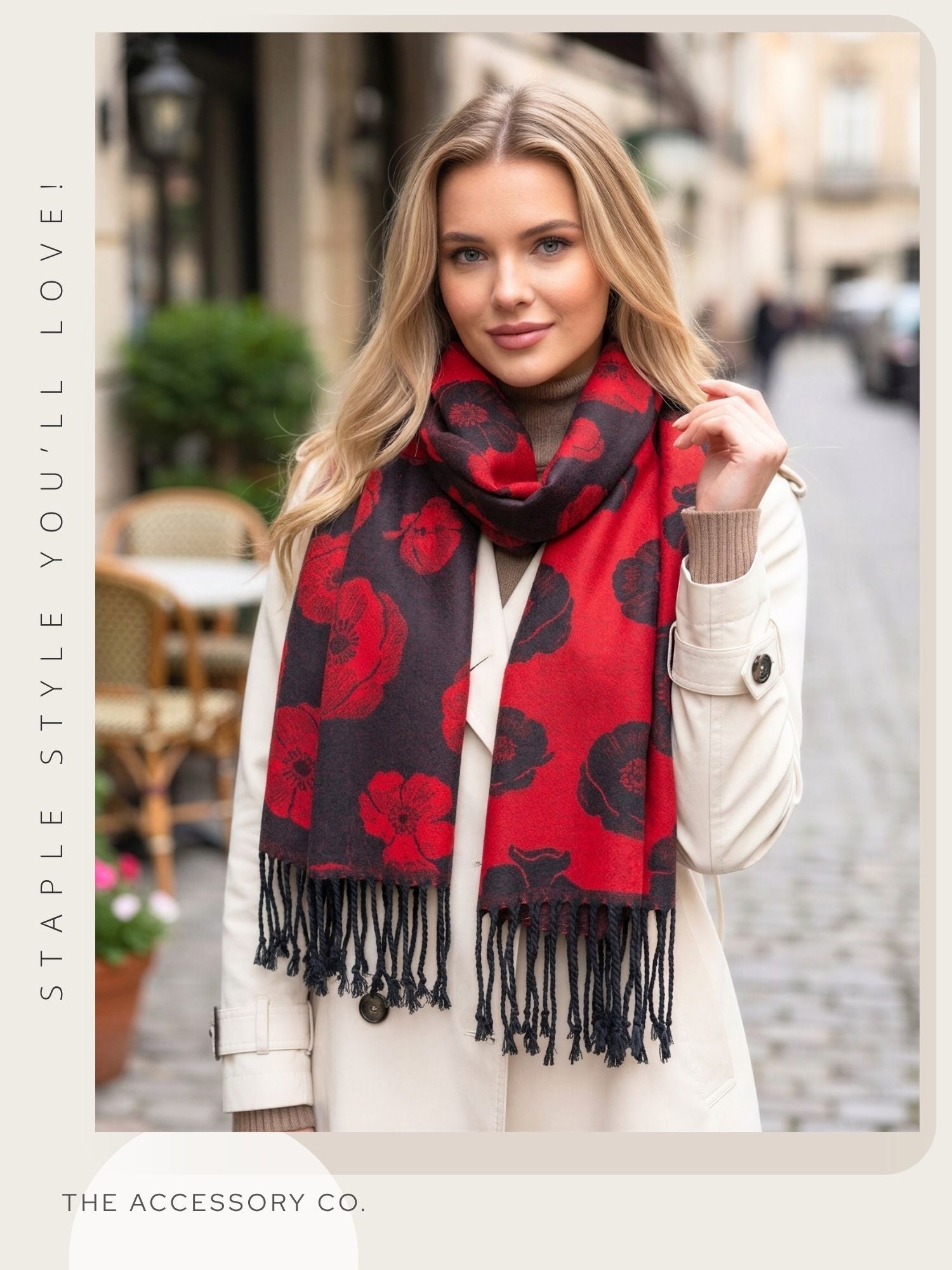 LARGE REVERSIBLE BLACK AND RED POPPY PASHMINA SHAWL SCARF - A-SHU.CO.UK