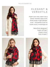 LARGE REVERSIBLE BLACK AND RED POPPY PASHMINA SHAWL SCARF - A-SHU.CO.UK