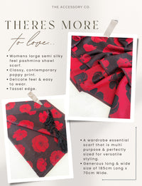LARGE REVERSIBLE BLACK AND RED POPPY PASHMINA SHAWL SCARF - A-SHU.CO.UK