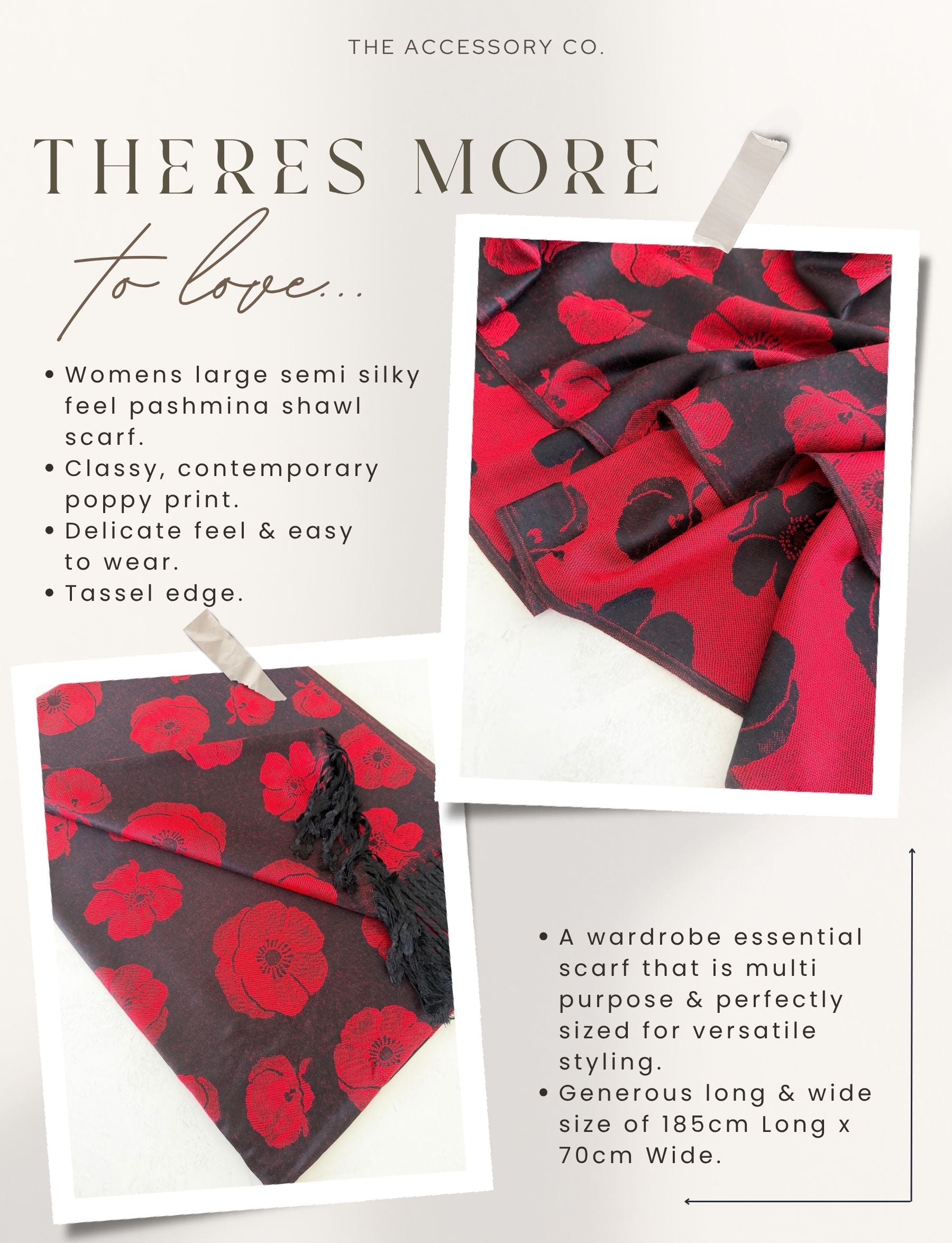 LARGE REVERSIBLE BLACK AND RED POPPY PASHMINA SHAWL SCARF - A-SHU.CO.UK