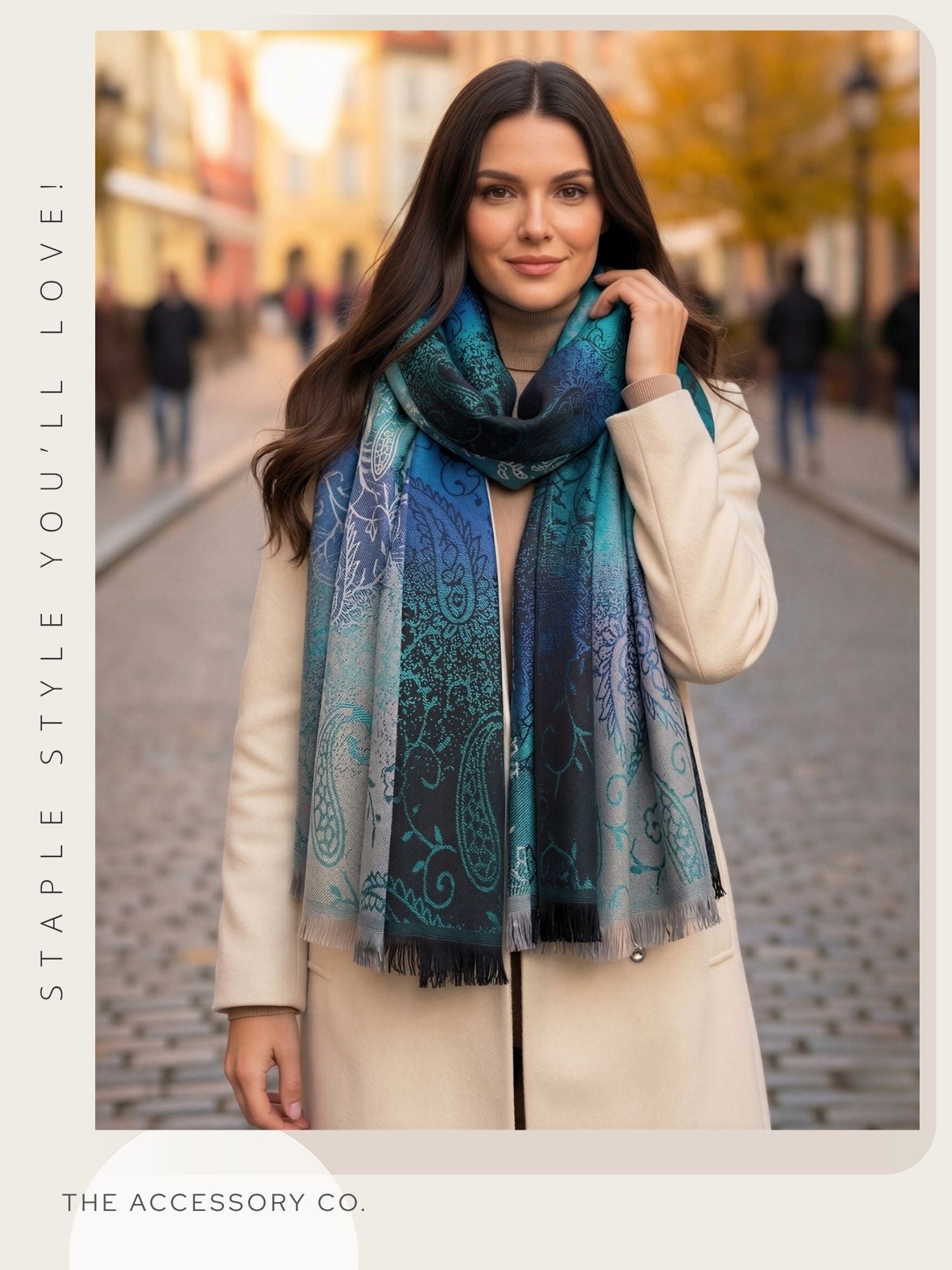 LARGE REVERSIBLE BLUE OMBRE PAISLEY PRINT PASHMINA SHAWL SCARF WRAP