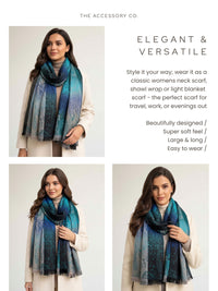 LARGE REVERSIBLE BLUE OMBRE PAISLEY PRINT PASHMINA SHAWL SCARF WRAP