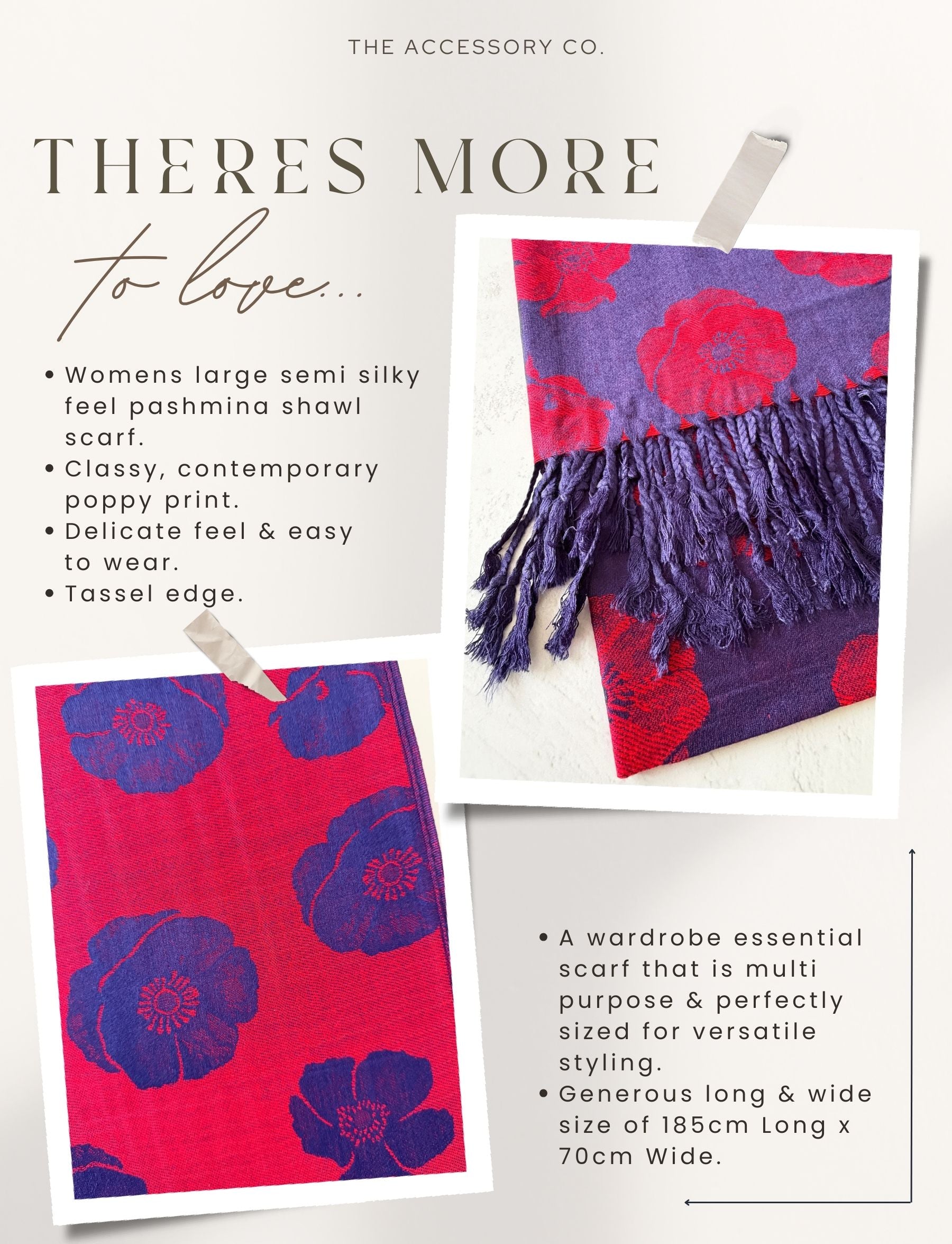 LARGE REVERSIBLE NAVY AND RED POPPY PASHMINA SHAWL SCARF - A-SHU.CO.UK