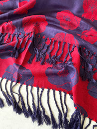 LARGE REVERSIBLE NAVY AND RED POPPY PASHMINA SHAWL SCARF - A-SHU.CO.UK