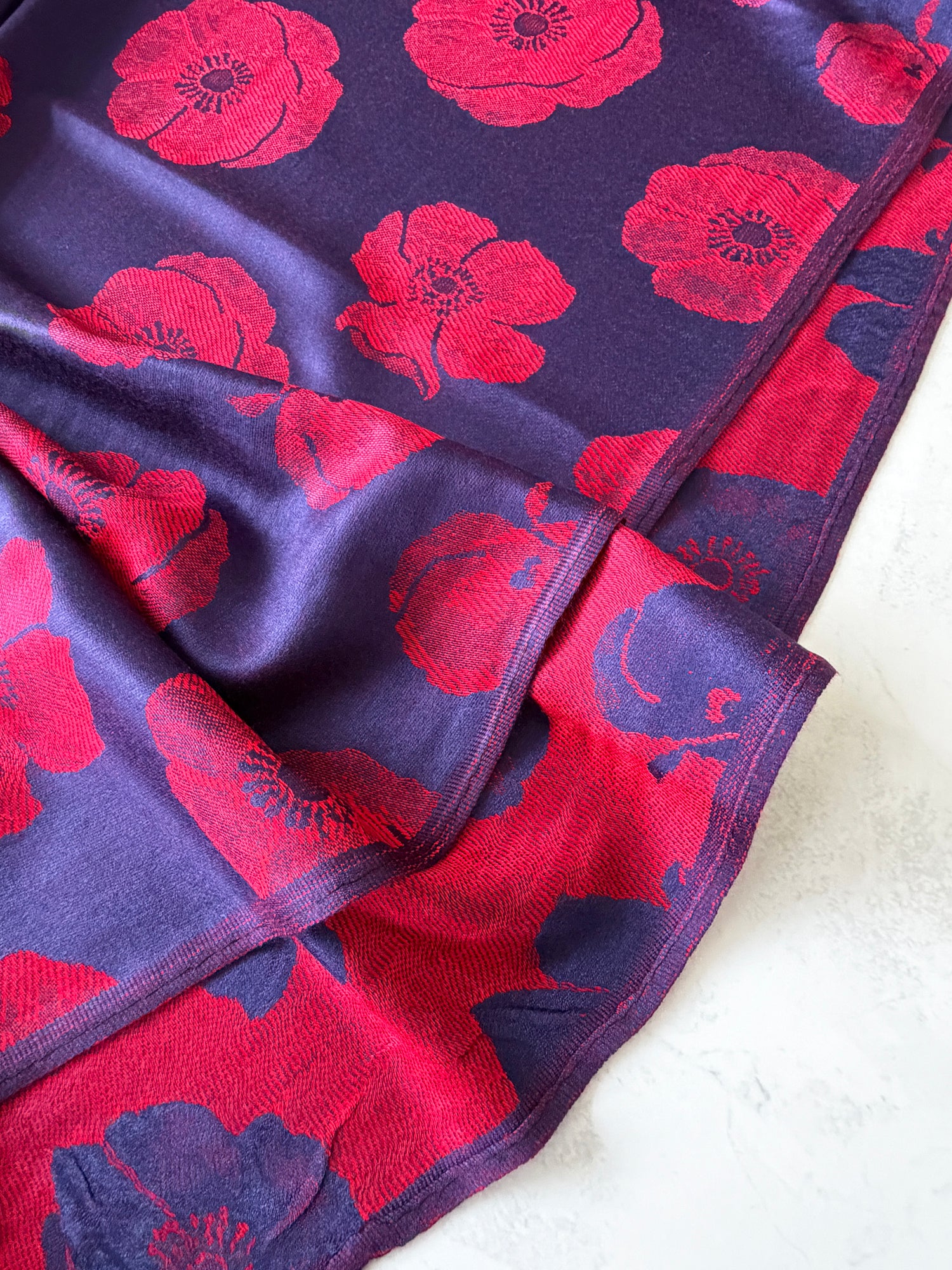 LARGE REVERSIBLE NAVY AND RED POPPY PASHMINA SHAWL SCARF - A-SHU.CO.UK