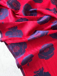LARGE REVERSIBLE NAVY AND RED POPPY PASHMINA SHAWL SCARF - A-SHU.CO.UK