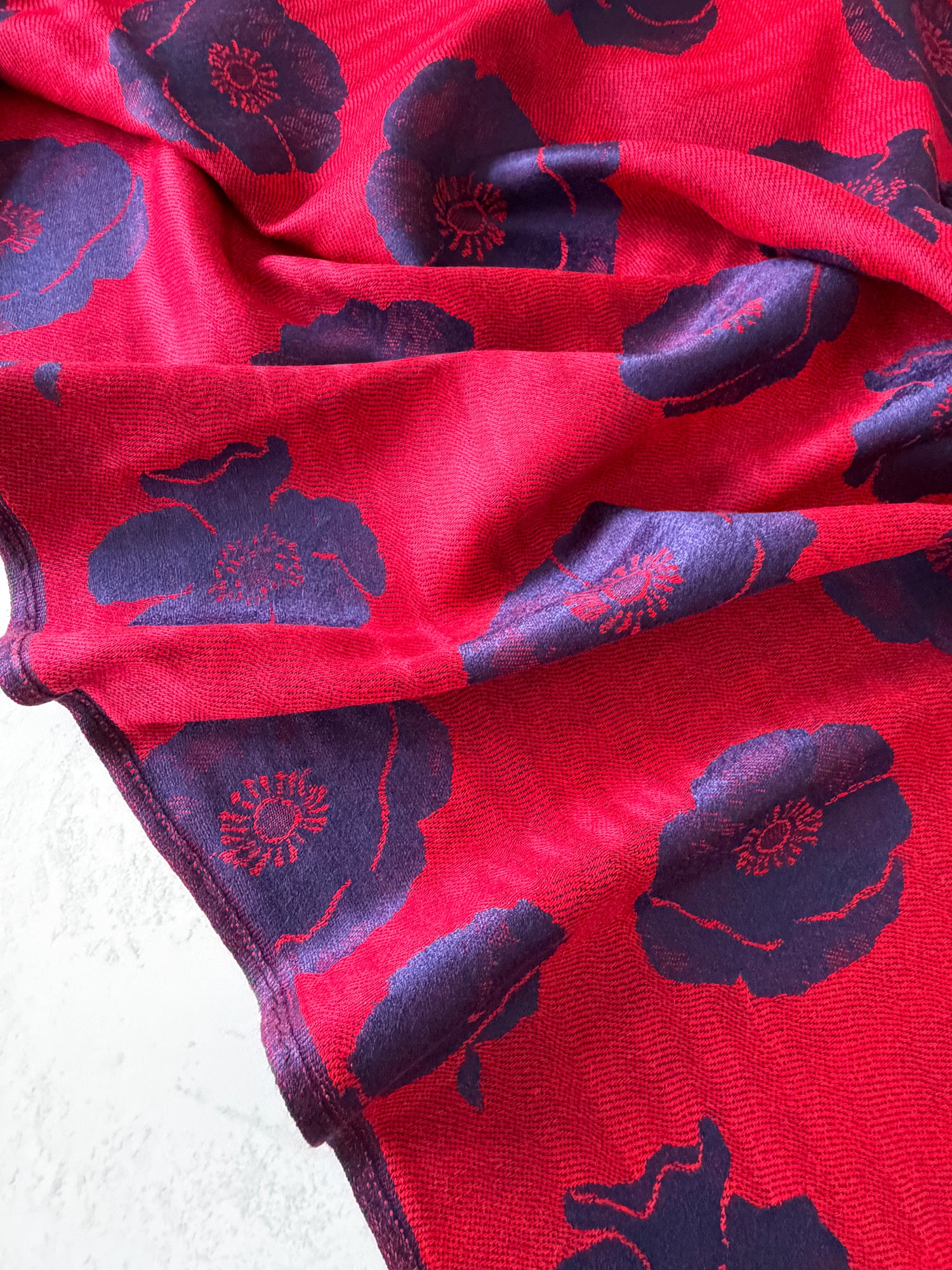 LARGE REVERSIBLE NAVY AND RED POPPY PASHMINA SHAWL SCARF - A-SHU.CO.UK