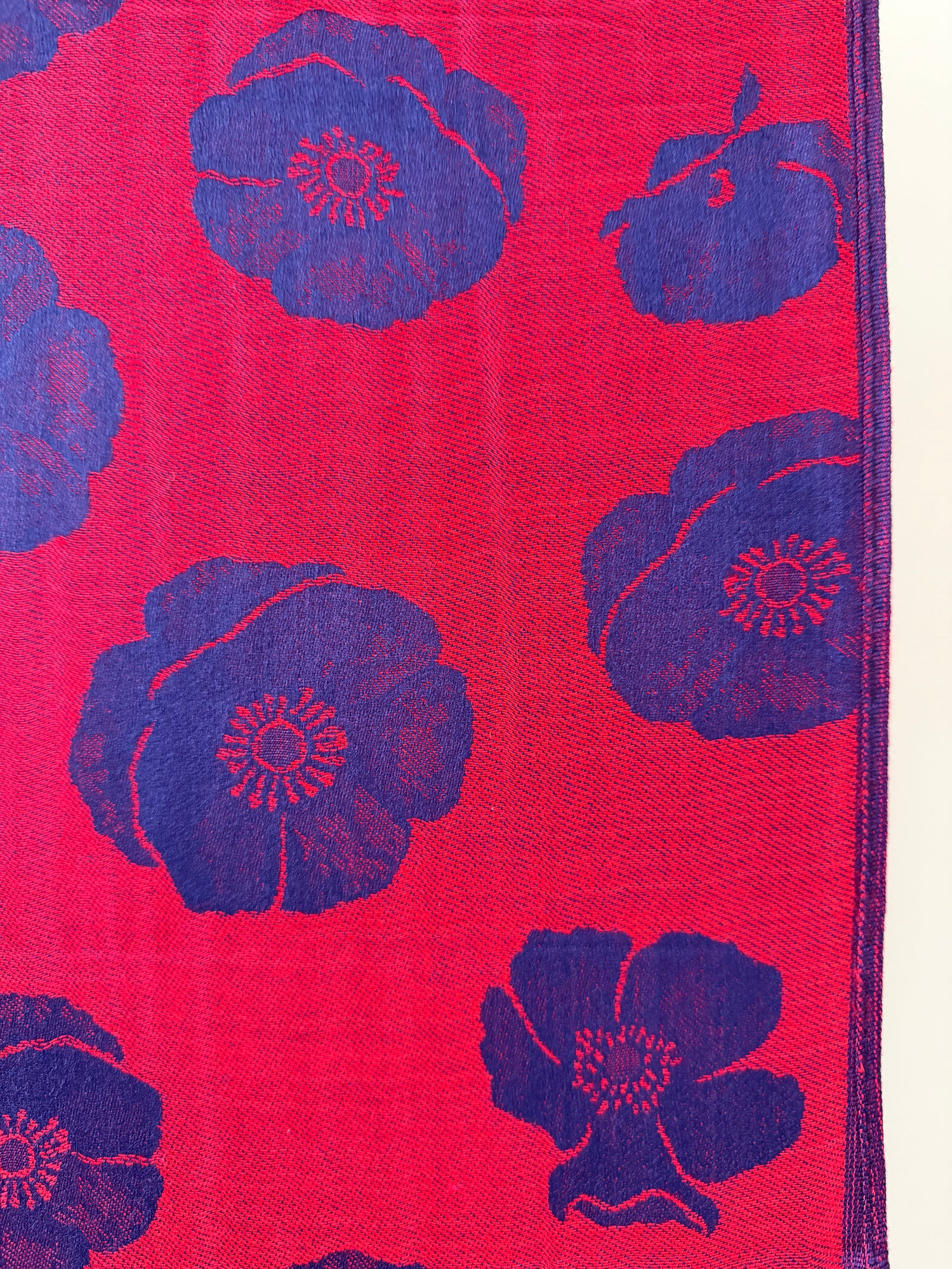 LARGE REVERSIBLE NAVY AND RED POPPY PASHMINA SHAWL SCARF - A-SHU.CO.UK