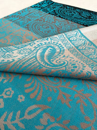 LARGE REVERSIBLE PAISLEY PRINT PASHMINA SHAWL SCARF WRAP - TURQUOISE