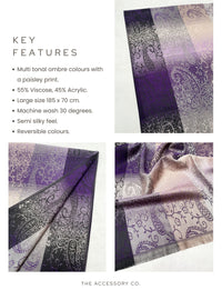 LARGE REVERSIBLE PURPLE OMBRE PAISLEY PRINT PASHMINA SHAWL SCARF WRAP - A-SHU.CO.UK